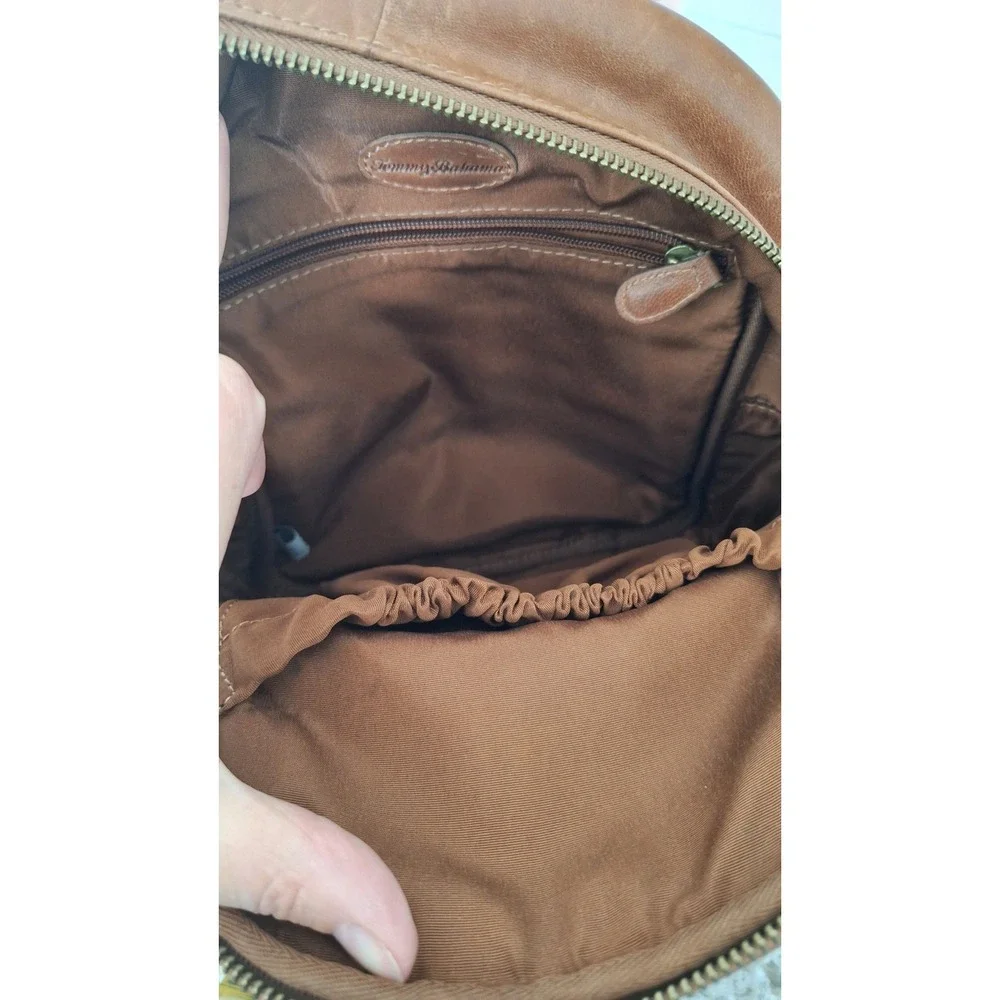 Tommy Bahama Brown Leather Mini Backpack Convertible Sling Bag RN 75343